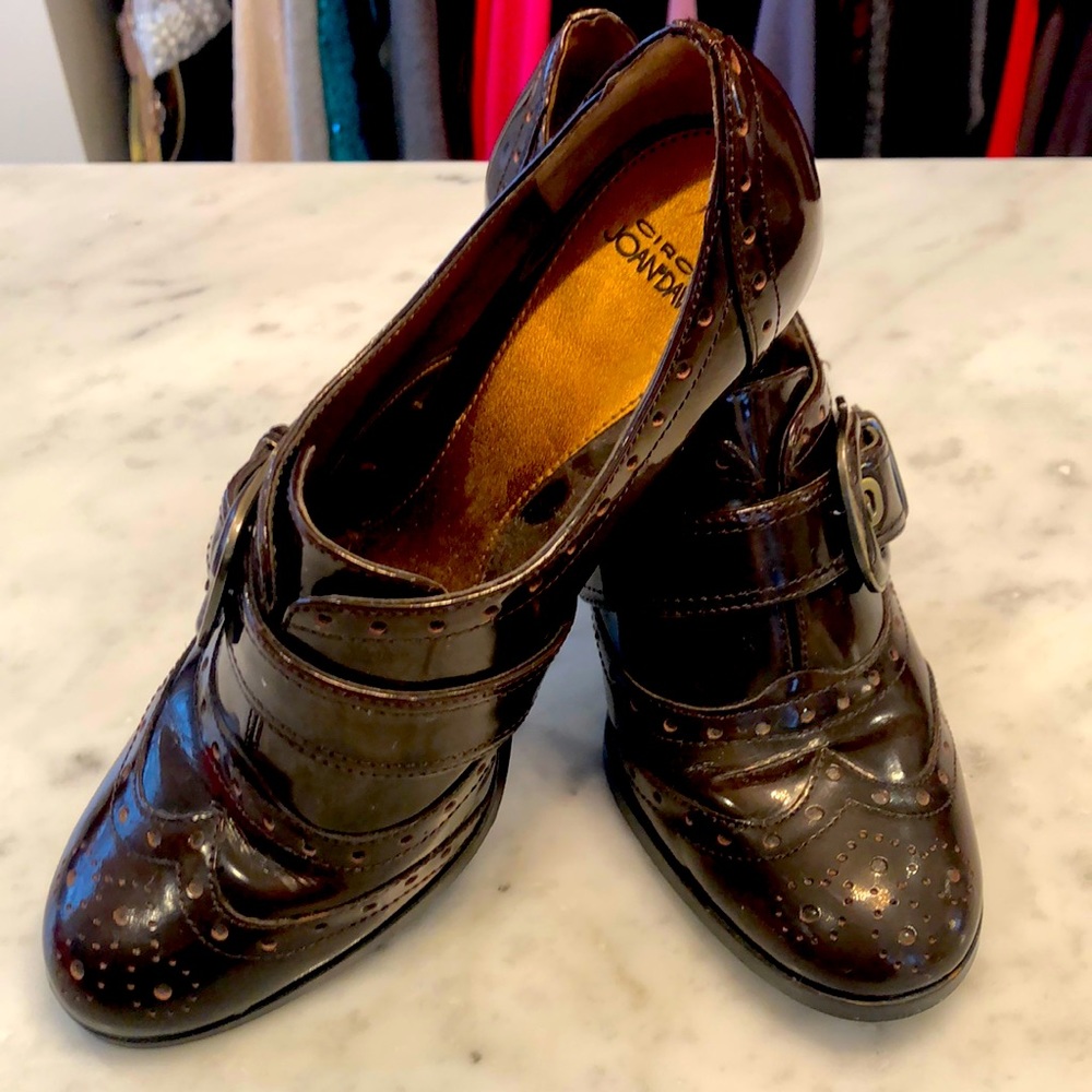 Brown buckle heels